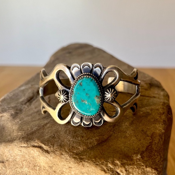 Vintage Navajo Sterling Silver Turquoise Bracelet Cuff Martha Cayatineto #1 - Picture 11 of 16
